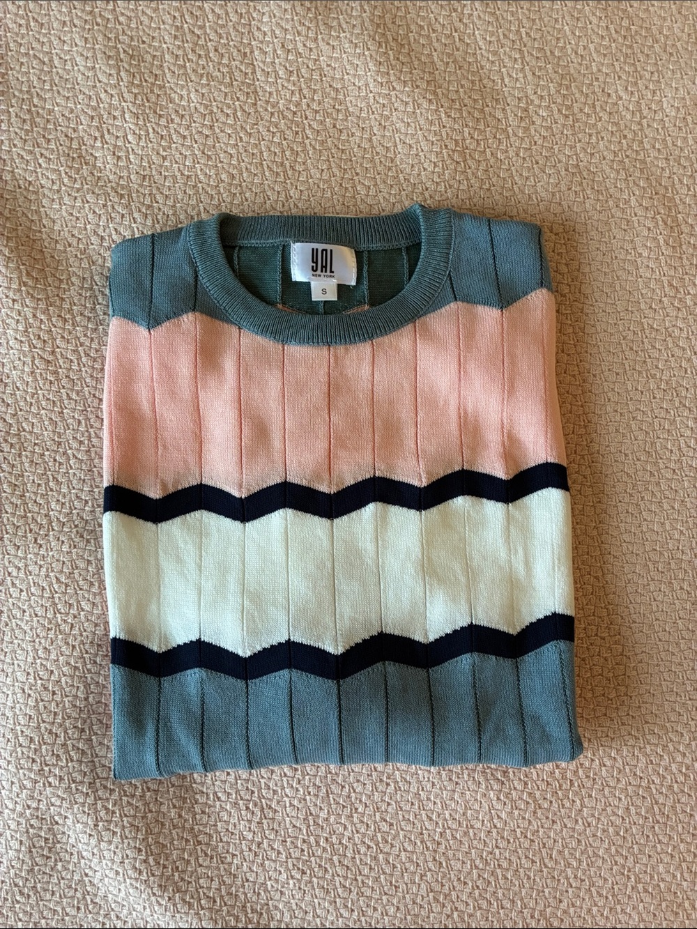 YAL Striped Crewneck Sweater in Pink, Blue & White - Picture 2 of 12